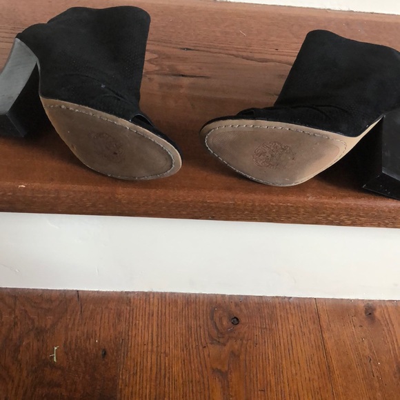 Vince Camuto Black Peep-Toed Suede Booties - Picture 7 of 8